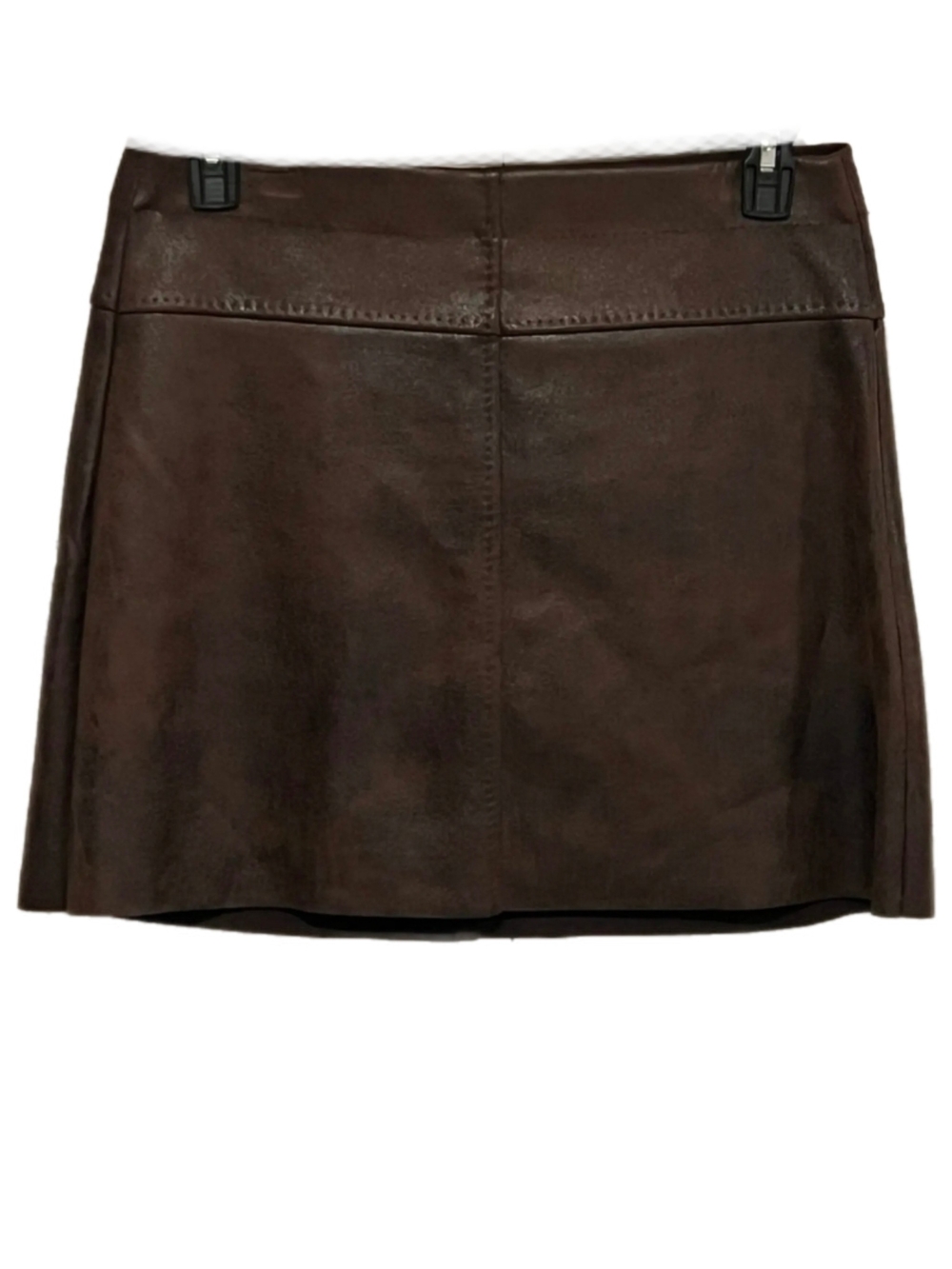 Max Studio Brown Faux Crackle Leather A-Line Mini Skirt Sz M